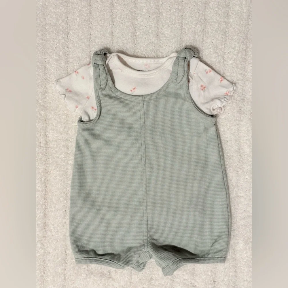 Carter’s Green Baby Romper with White Floral Shirt